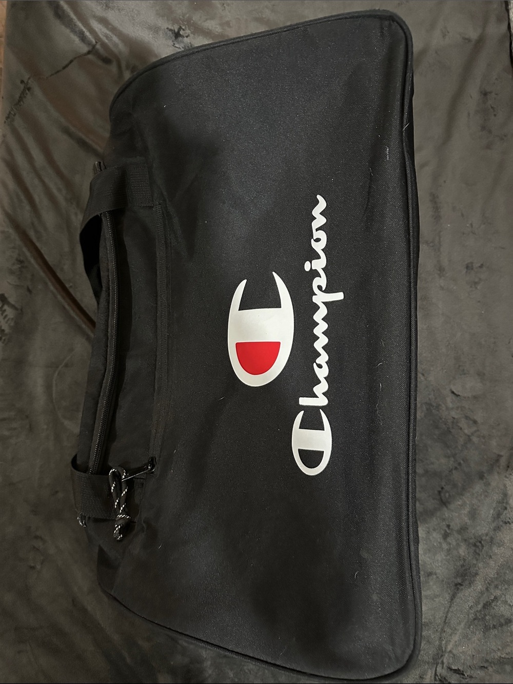 Champion Black Duffel Bag with White & Red Logo